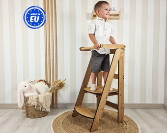  CalmaDragon Taburete infantil con 2 escalones, escalón infantil  para baño o cama, con dos escalones para fregadero, escalera, seguridad  (azul)