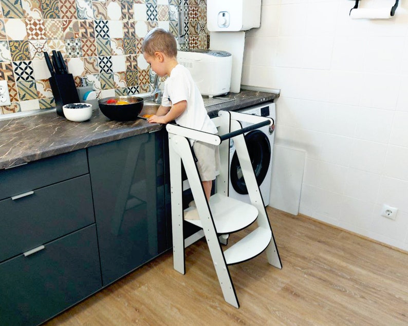 Handmade Montessori Kitchen Helper Tower Kids Classic Compact design safe materials adjustable height Enhance their kitchen skills image 7