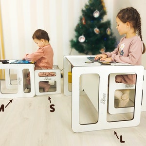 Meubles Montessori Table et chaise pour tout-petits Cube 2en1 Table de jeu de société Parfait pour apprendre et jouer Cadeau idéal pour un anniversaire et Noël. image 5