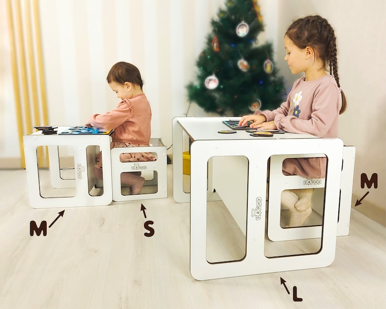 Meubles Montessori Table et chaise pour tout-petits Cube 2en1 Table de jeu de société Parfait pour apprendre et jouer Cadeau idéal pour un anniversaire et Noël. image 5