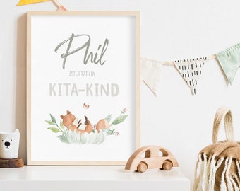Kita-Kind-Poster "Waldtiere" | Einschulung | Meilensteintafel | Geschenk 1. Geburtstag | Personalisiertes Geschenk