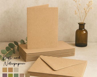 Folded cards with envelopes made of kraft and natural paper | Card & envelope set made of kraft paper | Wedding, thank you, invitation, DIY