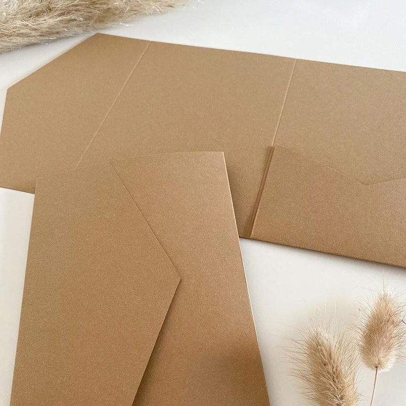 Blanko Pocketfold Karte B6 Recycling Natur 300gr Einladung DIY Hochzeit Kraftpapier Umschlag Bild 2