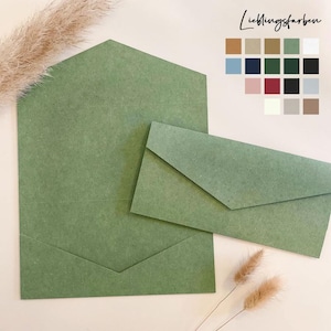 Pocketfold DIN Lang (10,5 x 21,6 cm) Kraftpapier | Klappkarte mit Tasche | Hochzeitseinladung | Einladung | Umschlag