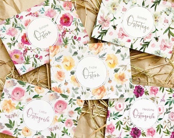 Lot de cartes de vœux de Pâques DIN A6 « Fleurs de Pâques » | Ensemble de cartes de vœux | Cartes postales | Salutations de Pâques