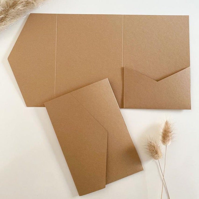 Blanko Pocketfold Karte B6 Recycling Natur 300gr | Einladung DIY Hochzeit Kraftpapier Umschlag image 1