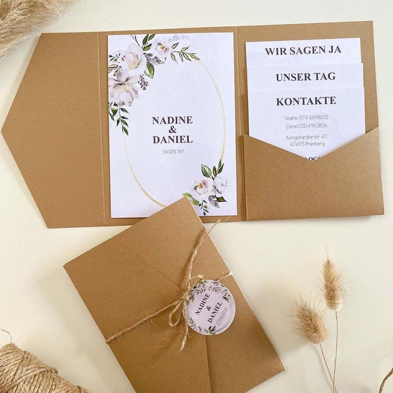 Blanko Pocketfold Karte B6 Recycling Natur 300gr | Einladung DIY Hochzeit Kraftpapier Umschlag image 3