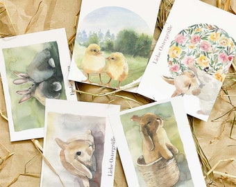 Lot de cartes de vœux de Pâques DIN A6 « Aquarelle de Pâques » | Ensemble de cartes de vœux | Cartes postales | Salutations de Pâques