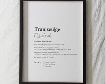 Definitionsposter "Trauzeuge 1 | Geschenkidee | Personalisiert  | individuelles Bild | Wörterbuch