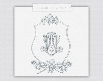 Vintage Wedding Crest: Customizable Digital Monogram (Digital Download)