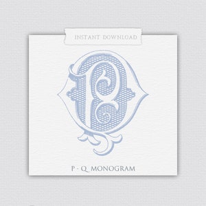 PQ klassisches Monogramm, PQ Hochzeitsmonogramm, Monogramm mit PDF, verschlungenes Monogramm, klassisches Interlocking, Hochzeitswappen, 2-Buchstaben-Monogramm