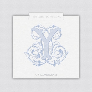 CY Klassisches Monogramm, C-Y Hochzeitsmonogramm, C-Y Monogramm mit PDF, Vintage Monogramm, verschlungenes Monogramm, Hochzeitswappen, 2-Buchstaben-Monogramm