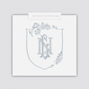 Monograma de boda NL, logotipo de boda, crestas de boda NL, cresta de boda monograma, monograma francés vintage