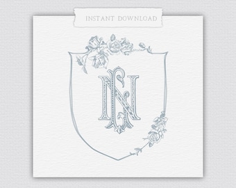 NL Wedding Monogram, Wedding Logo, NL Wedding Crests, Monogram Wedding Crest, Vintage French Monogram