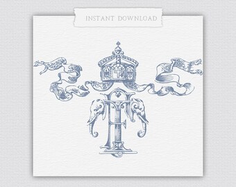Vintage Wedding Crest: Customizable Monogram Logo (Digital Download)