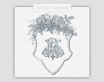 Vintage  MR Wedding Monogram Crest (Digital Download)