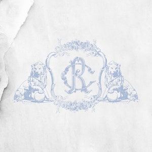 Monogram Wedding Crest,RC Monogram Wedding Coats of Arms, Wedding Logo, RC Wedding Crests, Vintage French Monogram