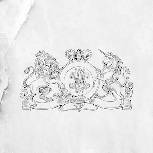 AV Monogramm Hochzeitswappen, Hochzeitslogo, digitale Hochzeitswappen, Blumen Vintage Monogramm, AV Löwenmonogramm