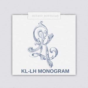 KL klassisches Monogramm, LK Hochzeitsmonogramm, Monogramm mit PDF, verschlungenes Monogramm, klassisches Interlocking, Hochzeitswappen, 2-Buchstaben-Monogramm