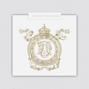 DU Wedding Crests, Monogram Wedding Crest, DU Monogram Wedding Coats of Arms, Wedding Logo, Vintage French Monogram, DU Design Wedding Crest
