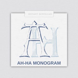 AH Classic Monogram, HA Wedding Monogram, Monogram with PDF, Intertwined Monogram, Classic Interlocking, Wedding Crest, 2 Letter Monogram