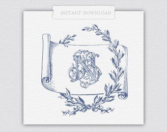 Vintage Wedding Crest: Customizable Monogram Logo (Digital Download)