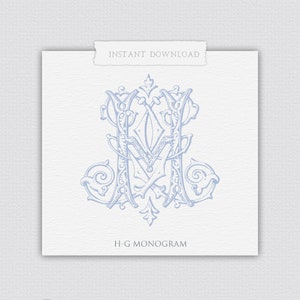 HG Klassisches Monogramm, H-G Hochzeitsmonogramm, H-G Monogramm mit PDF, Vintage Monogramm, verschlungenes Monogramm, Hochzeitswappen, 2-Buchstaben-Monogramm
