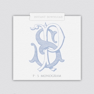 PS Classic Monogram, PS Wedding Monogram, Monogram with PDF, Intertwined Monogram, Classic Interlocking, Wedding Crest, 2 Letter Monogram