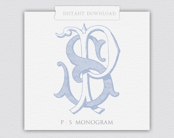 PS Classic Monogram, PS Wedding Monogram, Monogram with PDF, Intertwined Monogram, Classic Interlocking, Wedding Crest, 2 Letter Monogram