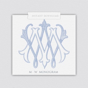 Monograma clásico MW, monograma de boda M-W, monograma M-W con PDF, monograma vintage, monograma entrelazado, escudo de boda, monograma de 2 letras