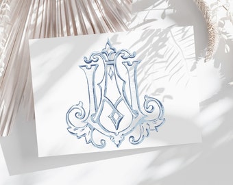 Monogramme classique AU, monogramme de mariage UA, monogramme avec PDF, monogramme entrelacé, création d'invitations, écusson de mariage, monogramme à 2 lettres