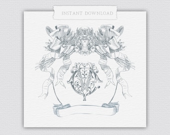 Vintage Wedding Crest: Customizable Monogram Logo (Digital Download)