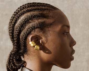 Golden Thick Ear Cuff - No Piercing, Ear Bar, Set, Gold Vermeil, Sterling Silver, Bold Statement Unique Vintage Inspired Minimalist