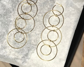 Gold Link Chain Hoop Earrings - Oversize Dangle, Hoop Chain, Chunky, Minimalist, Large, Statement, Drop Chain