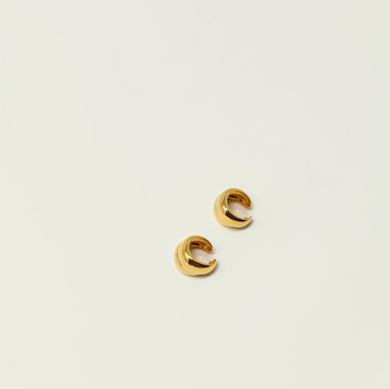 Golden Thick Ear Cuff No Piercing, Ear Bar, Set, Gold Vermeil, Sterling Silver, Bold Statement Unique Vintage Inspired Minimalist image 4
