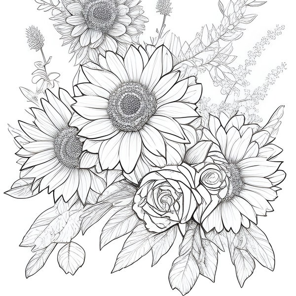 Coloring book for adults. 30 pages. Flower Composition Vol. 5