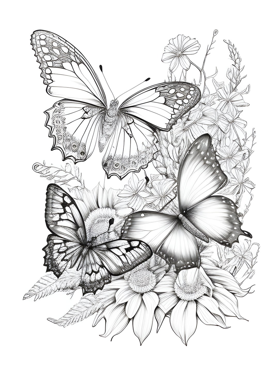 Coloring Book for Adults. Beautiful Butterflies for Relaxation and