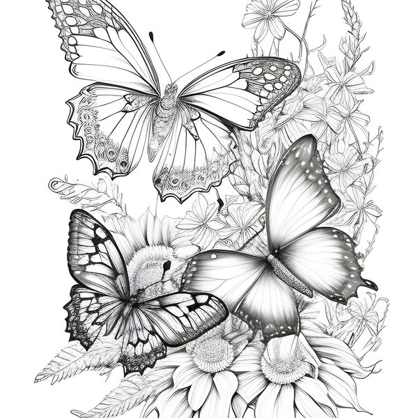 Coloring book for adults. Beautiful butterflies for relaxation and creativity. 30 pages.