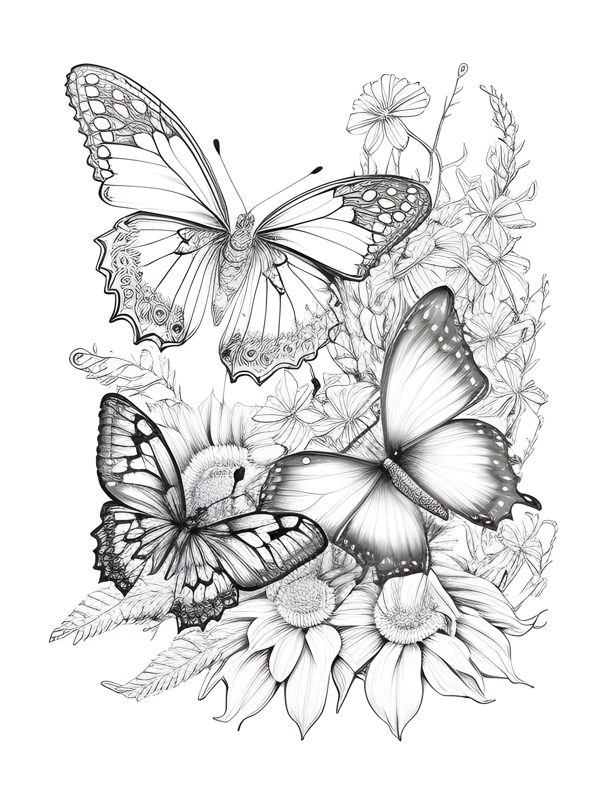 Flowers and Butterflies Coloring Book For Adults: Stress Relief