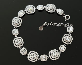 Bracciale di diamanti, Bracciale in argento sterling 925K, Bracciale Baguette, Bracciale tennis, Bracciale modello diamante, Regalo di Natale, Bracciale regolabile