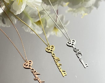 925K Silver Personalized Name Necklace,18K Gold Plated Custom Name Necklace,Handmade Necklace,Vertical Name Necklace,Heart Name Necklace