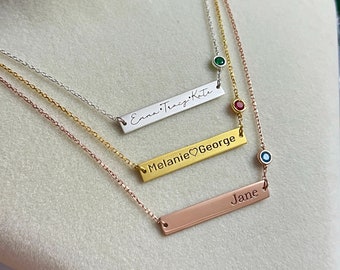 925K Horizontal Bar Necklace, 18K Horizontal Birthstone Name Necklace,Minimalist Necklace,Personalized Necklace,Custom Necklace,Gift For Her