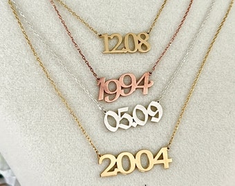 925K Silver Date Necklace, 18K Gold Plated Numbers Necklace,Gift For Her, Personalized Gift, Valentines Day, Handmade Gift, Custom Necklace