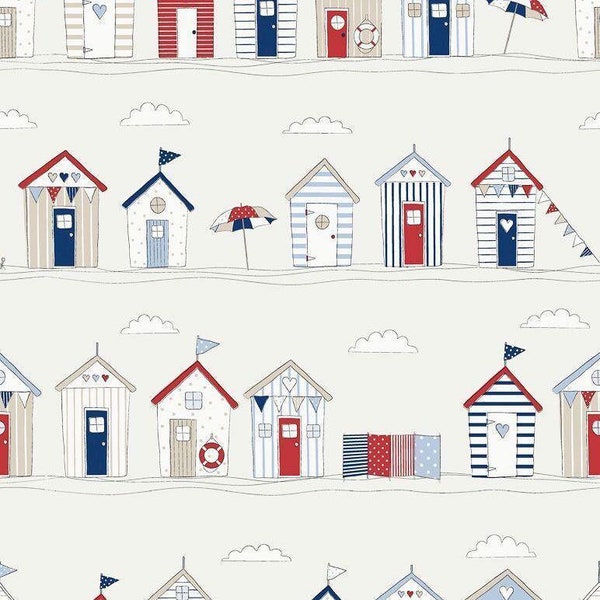 Beach Huts PVC Coated Tablecloth - Blue