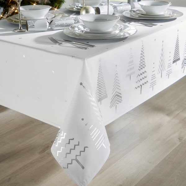 Silver Christmas Trees Tablecloth