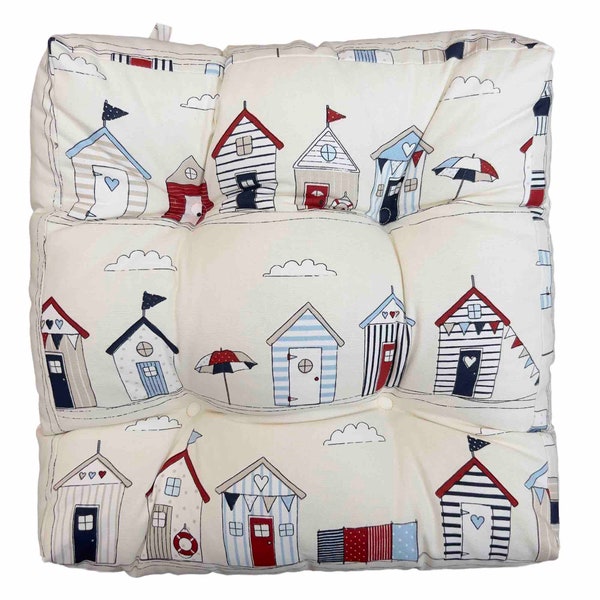 Chunky Seat Pad - Beach Huts Blue