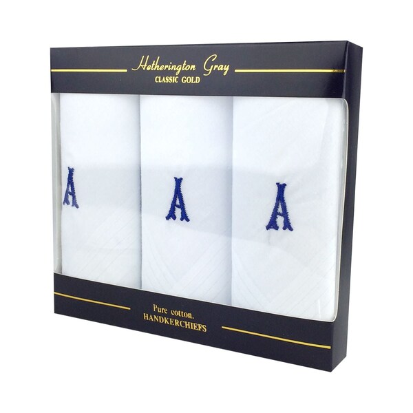 Mens 3 Pack Embroidered Initials Cotton Handkerchiefs