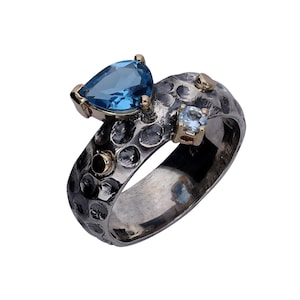 Blue Topaz Ring, Aguamarin ring,14k gold ring,Gold and Silver Ring, Two Tone Ring, Gemstone Ring, Mixed Metal Ring, Gift for Women