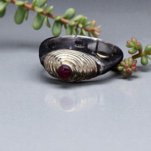 Ruby Ring: 14 carat gold  and silver ring, precious stone ring, handmade pyramid ring, designer ring, elegant ring