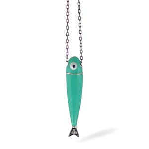 Collar de pez esmaltado en aguamarina: plata de ley con detalles de circonita